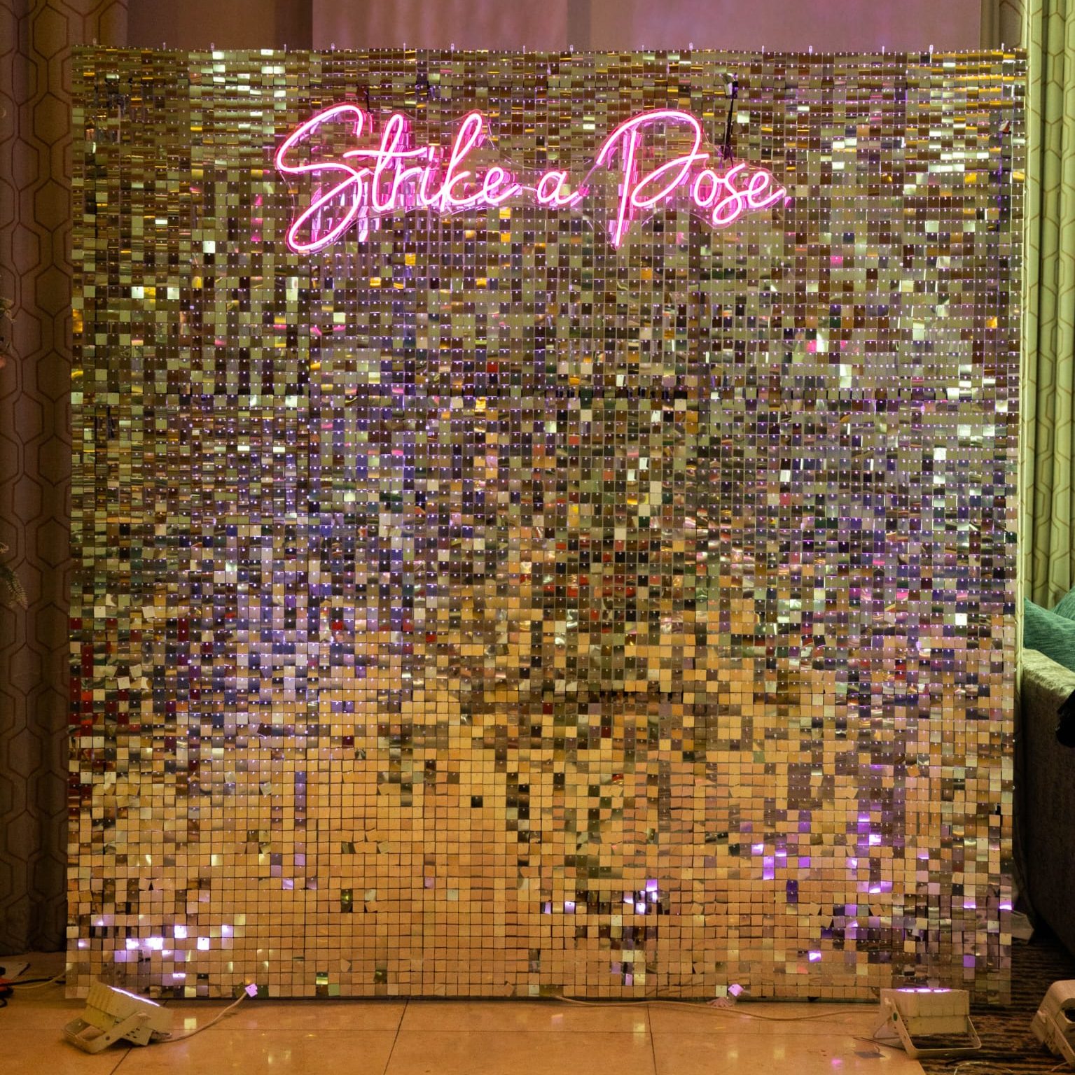gold glitter wall for hire @ strikeapose.ie