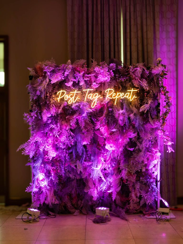 purple flower wall for hire strikeapose.ie